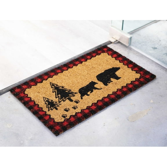 Black Bears On Pine Forest Trail Coir Coconut Fiber Floor Mat Doormat 29"X17"