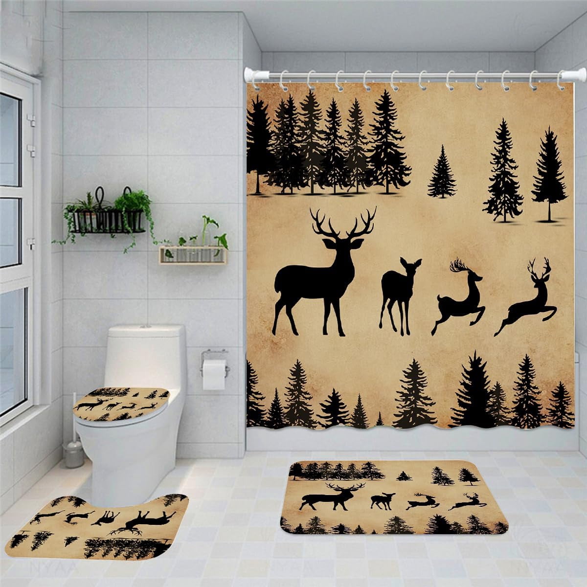 Black Bears Shower Curtain Sets for Cabin Bathroom Vintage Farmhouse ...