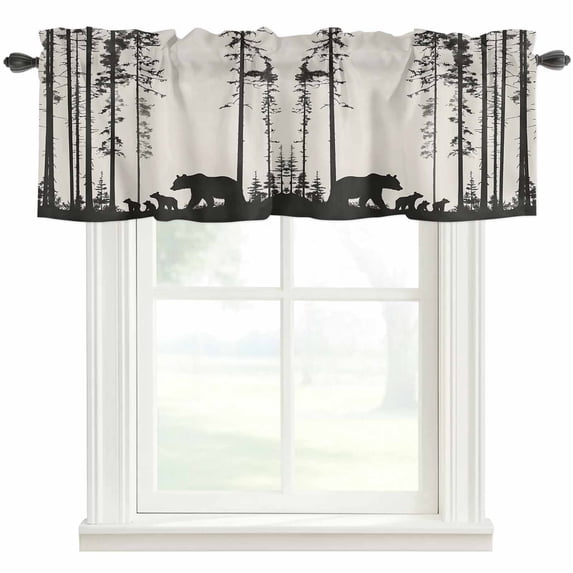 Black Bears Trees Forest Window Valance Curtain Silhouette Art Rod ...