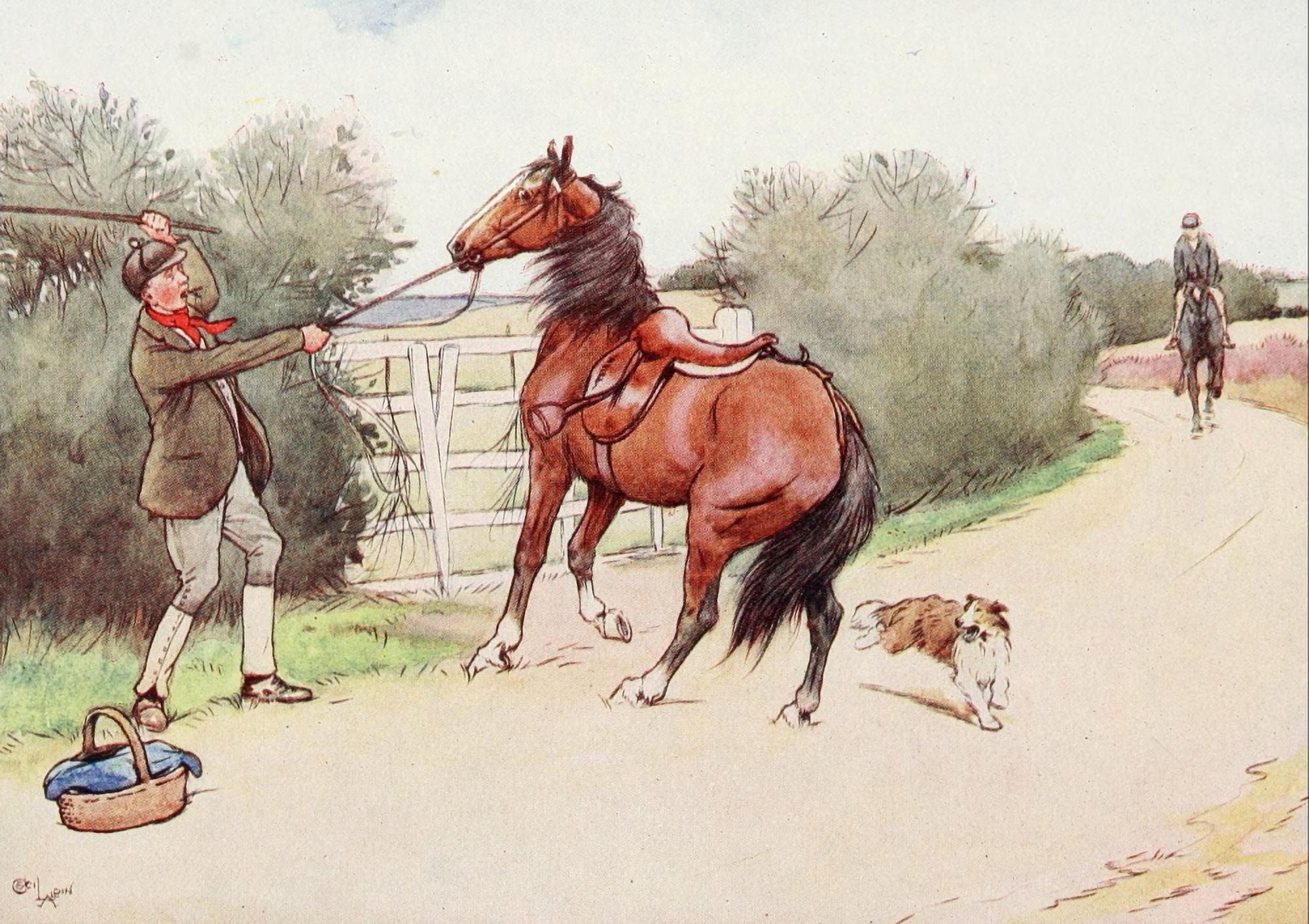 Black Beauty 1916 Thrashing Canvas Art - Cecil Aldin (18 x 24)