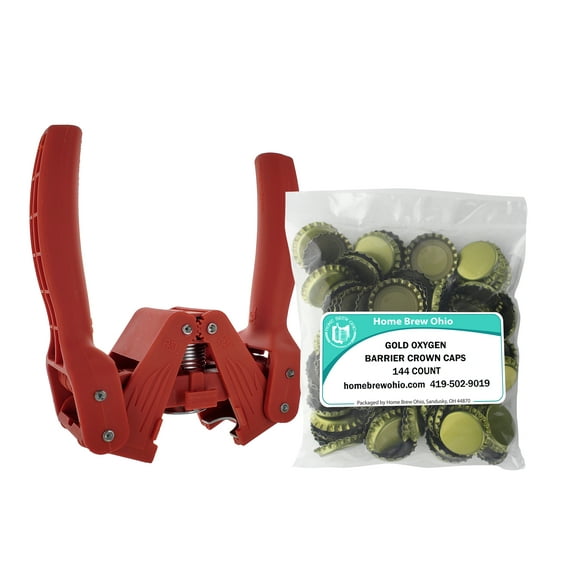 Black Beauty Bottle Capper With Gold Crown Oxygen Caps (144)