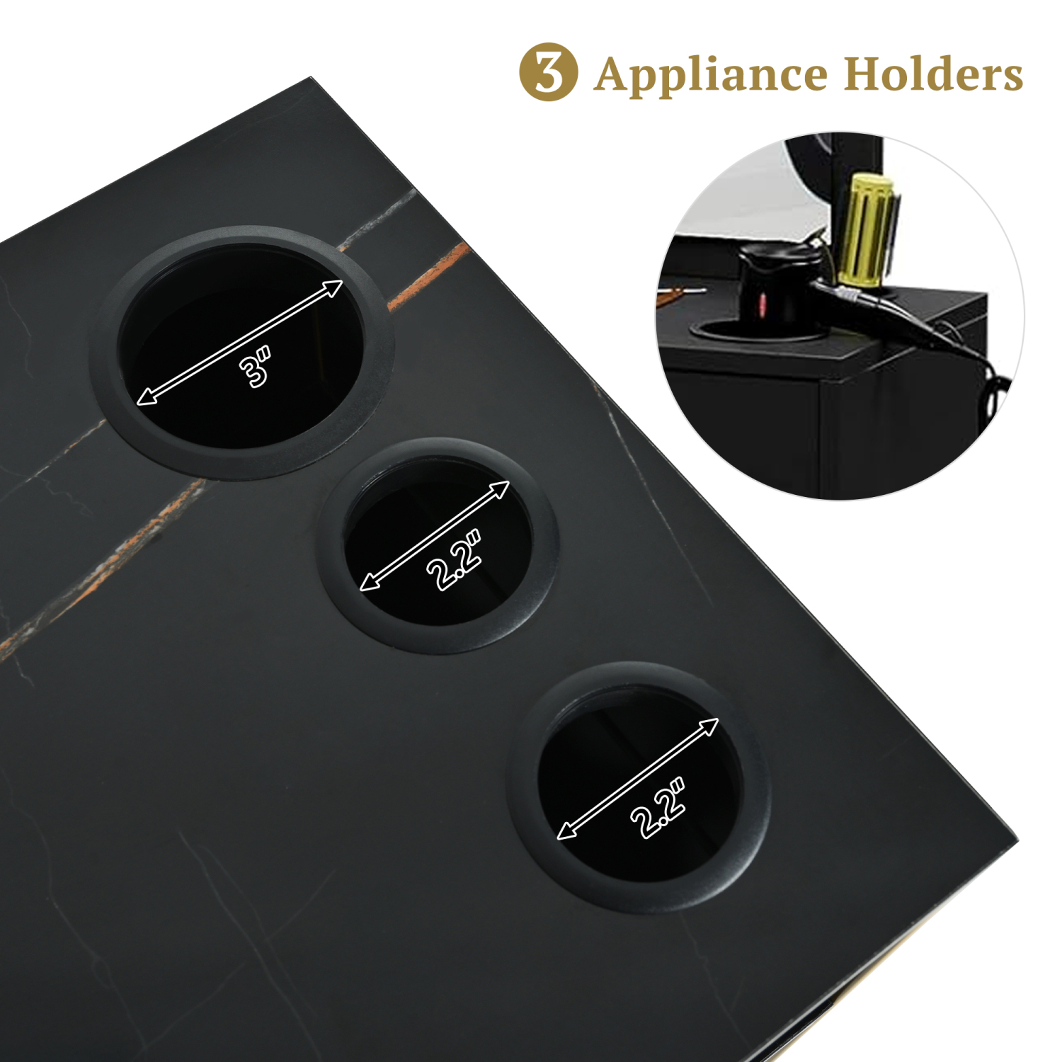 Black Beauty Salon Station with Lockable Drawer Left Shelf and Storage