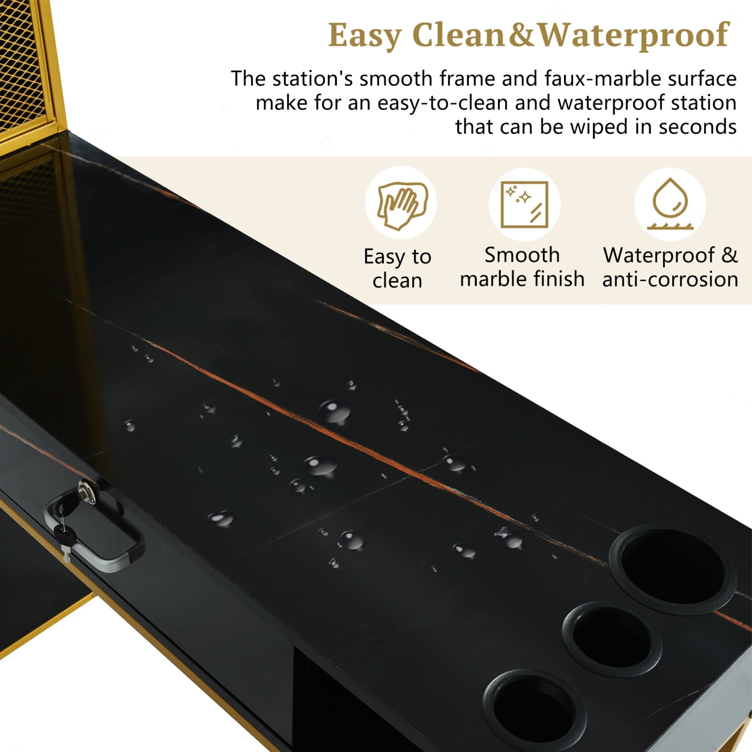 Black Beauty Spa Equipment with Lockable Drawer Left Shelf and Storage