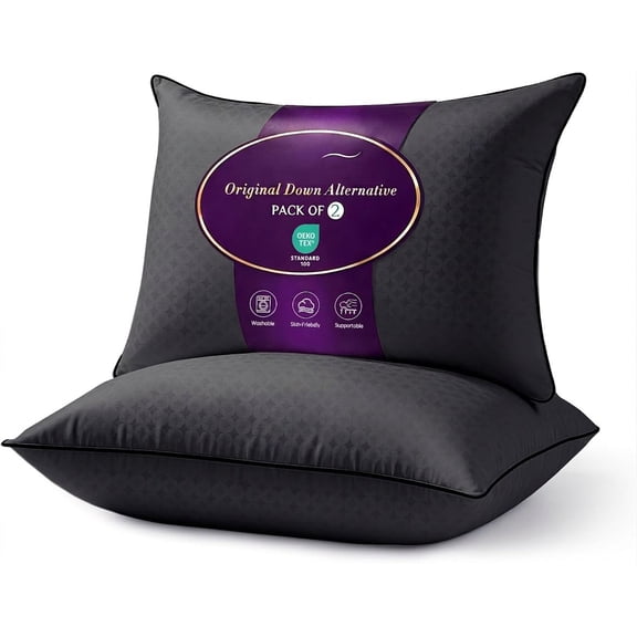 Black Bed Pillows Standard/Full Size Set of 2, Washable Supportive Firm Pillows with Oeko-Tex Certified Down Alternative Fill, Hotel Quality for Side, Back, and Sleepers
