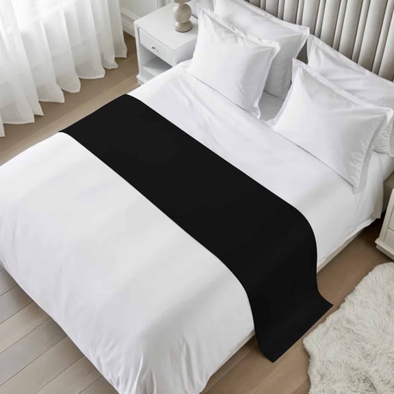 Black Bed Runner Scarf Full Queen Size, Solid Color Farmhouse Black Luxury Bed Throw Runners & Scarves for Twin Full Queen King Foot of Beds, Bedroom Hotel Wedding Room Decoration, 83"x20"