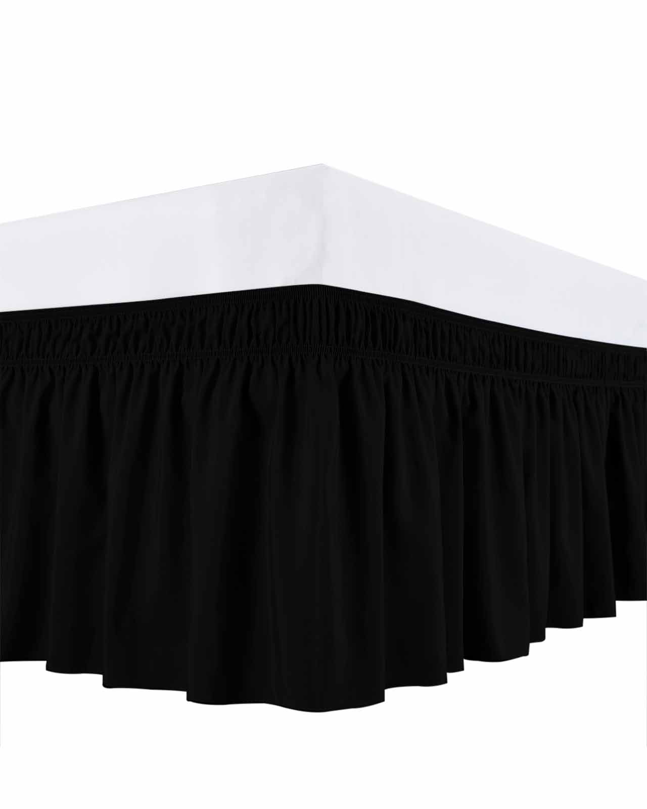 Black Bed Skirt King Size 18" Drop Solid Color Ruffled Wrap Around Bed Skirts Adjustable Elastic Bedskirt Dust Ruffle for King Size Bed