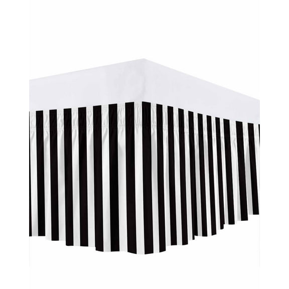 Black and Bed Skirt Queen Size 16&nbsp;Inch Drop, White Stripe Wrap Around Dust Ruffle Bedskirts, Wrinkle & Fade Resistant Easy Fit Bedskirt with Adjustable Elastic