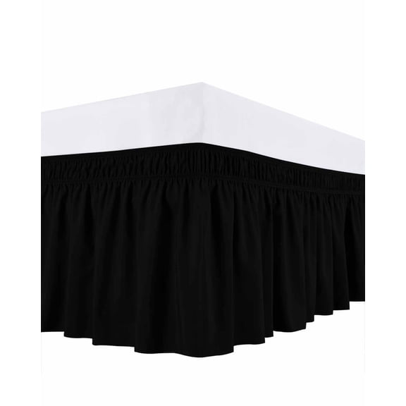 Black Bed Skirt Solid Color Bed Skirts King Size 16 Inch Drop, Wrap Around Dust Ruffle&nbsp;Bedskirt with Adjustable Elastic Belt for Queen Size Beds