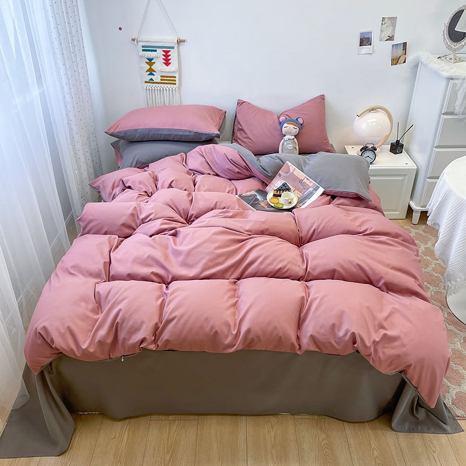 Black Bedding Set Soft Bed Linen Set Washed Cotton Duvet Cover