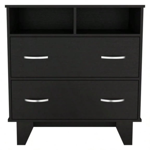 Black Bedroom Double Drawer Dresser, Smooth Surface Durable Frame for Bedroom Storage Use