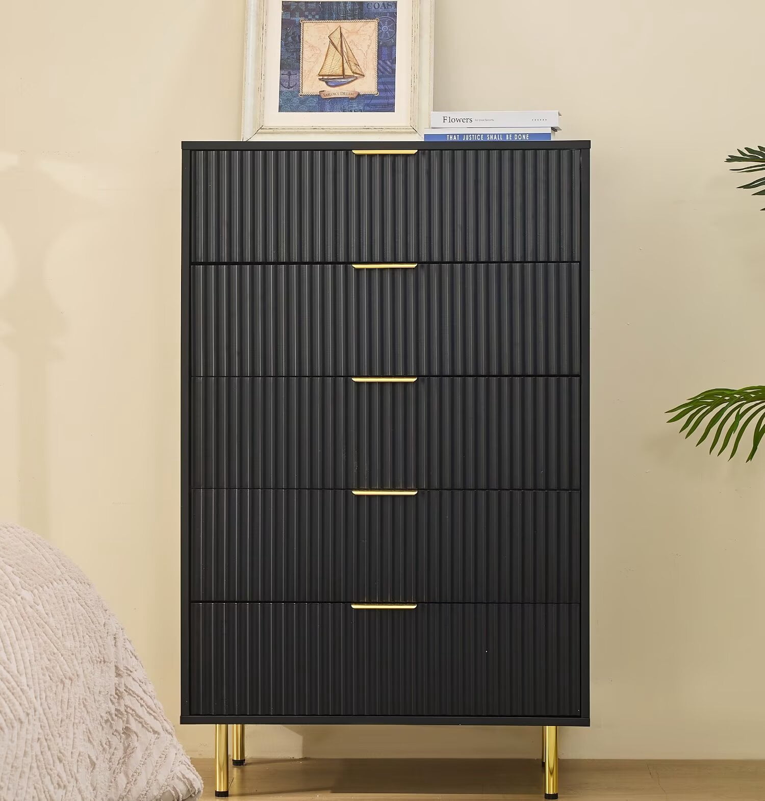 Black Bedroom Dresser with 5 Drawers 48" Tall Chest of Drawers Dresser for Bedrooms Closet