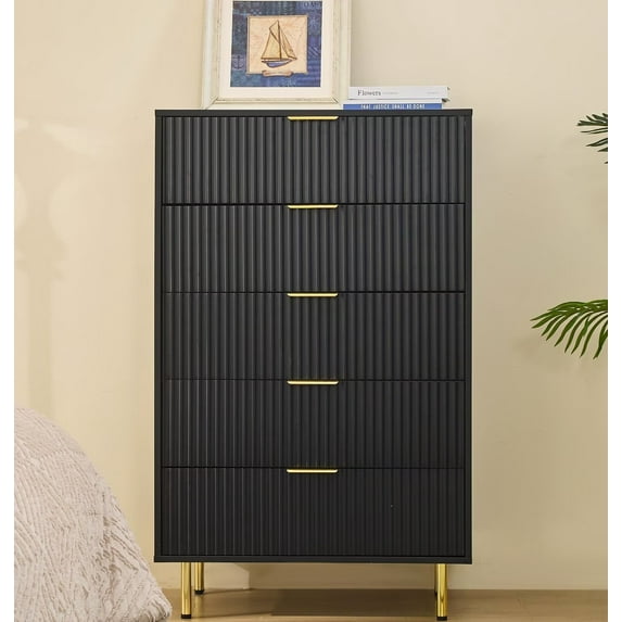 Black Bedroom Dresser with 5 Drawers 48" Tall Chest of Drawers Dresser for Bedrooms Closet