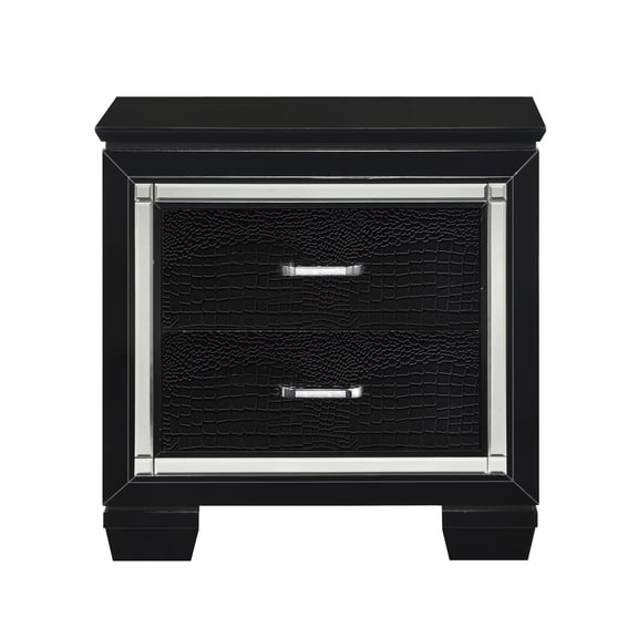 Black Bedroom Nightstand With Faux Alligator Front, 2 Drawer Slots For Practical Storage Glamourous In Drawers And Ornaments Organization