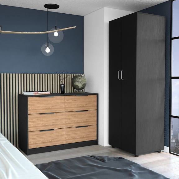 Black Bedroom Set with London Armoire and 4 Drawer Dresser | Efficient Assembly with Pre-drilled Holes | Long-lasting Furniture for Your Sleeping Space