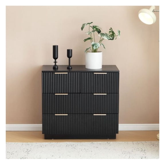 Black Bedside Cabinet with Drawers, 3 Tier 4 Drawer Nightstand - Particle Board Storage for Bedroom, Living Room, Modern Wavy Design as picture