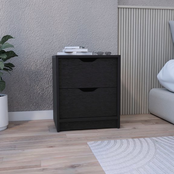 Black Bedside Table, 19"h Double Drawer Nightstand - Spacious Drawers For Nighttime Appliances And Commodities Storage Nightstand, Table With Large Surface