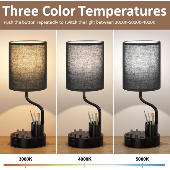 Black Bedside Table Lamps for Bedroom Set of 2