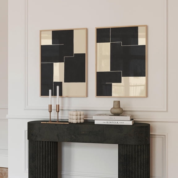 Black Beige Abstract Prints Modern Minimalist Geometric Poster Set 2