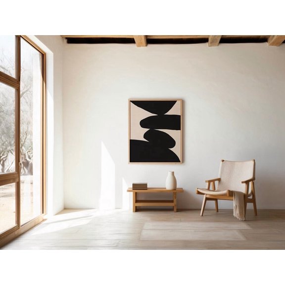 Black Beige Abstract Shapes Wall Art Print