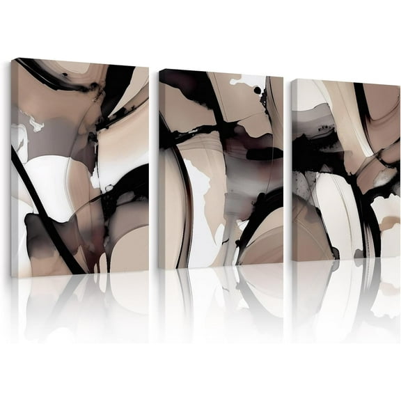 Black Beige Abstract Wall Art Brown Neutral Canvas Wall Decor Minimalist Art Poster Modern Abstract Painting Artwork Watercolor Black Brown Pictures for Living Room Bedroom Unframed