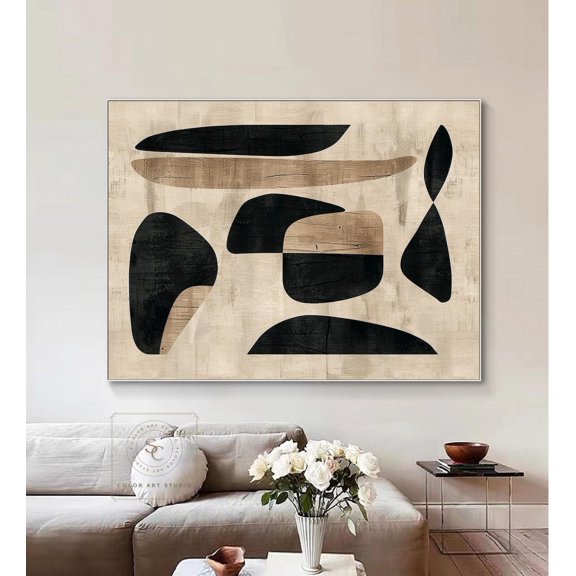 Black Beige Abstract Wall Art Print