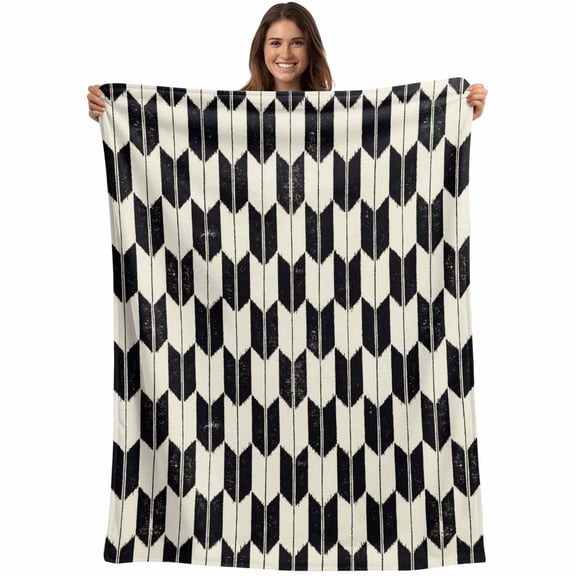 Black Beige Arrow Feathers Blanket Soft Cozy Warm Throw Blanket for Couch, Plush Fuzzy Flannel Blankets for Sofa, Modern Abstract Geometric Bed Blankets Lightweight Gifts for Women, 30"x40"