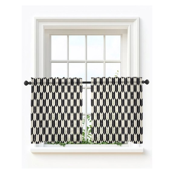 Black Beige Arrow Feathers Tier Curtains 24 Inch Length,Sheer Curtains for Bedroom Living Room Window Modern Abstract Geometric Rod Pocket Drapes Kitchen Curtains Small Half Window 27.5"x24" 2 Panels