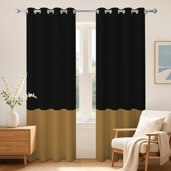 Black Beige Blackout Curtains 63 inches,2 Panels,Grommet Top,Thermal Insulated Window Drapes