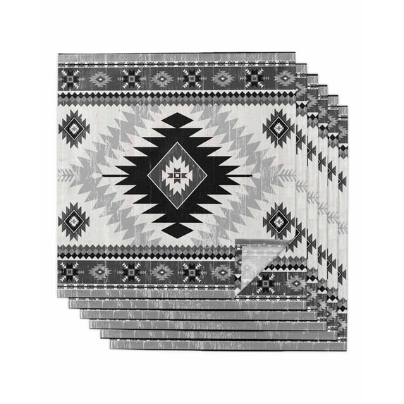 Black Beige Boho Cloth Napkins Set of 6 Reusable Dinner Napkins, Vintage Ethnic Tribal Southwestern Cocktail Napkin Washable Table Napkins for Wedding/Holiday Party/Baby Shower 20"x20"