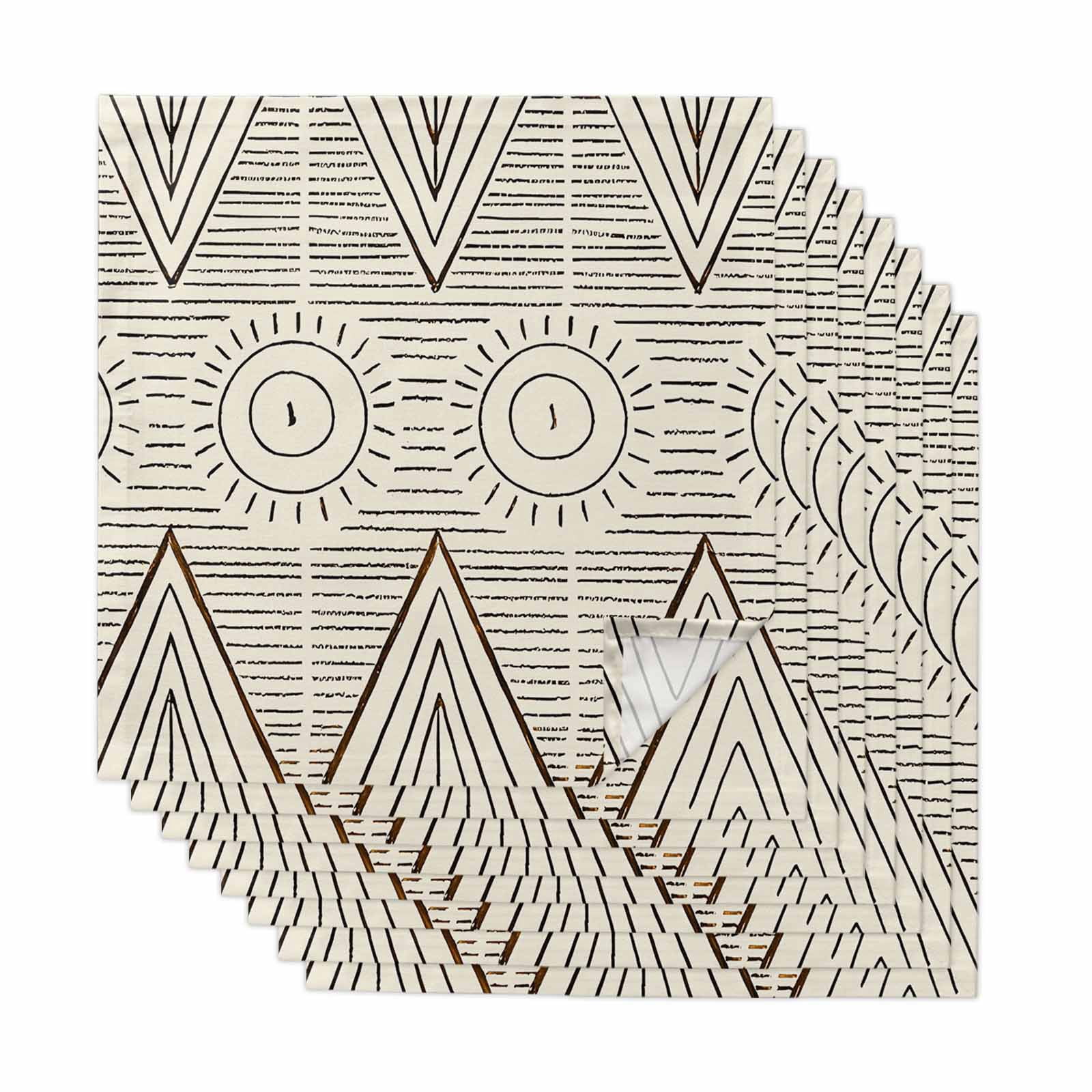 Black Beige Boho Cloth Napkins, Vintage Ethnic Tribe Abstract Art ...