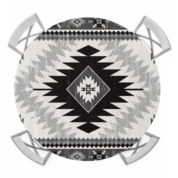 Black Beige Boho Round Tablecloth for 45-54 Inch Tables,Fitted Table Cover with Elastic Edge,Vintage Ethnic Tribal Southwestern Waterproof Outdoor Table Cloth Protector for Patio Garden Dinner Picnic