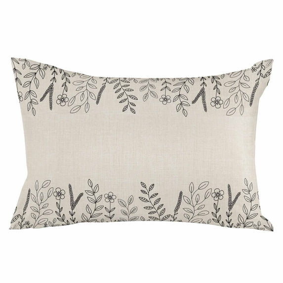Black Beige Botanical Throw Pillow Cover 20 x 36 Inch Decorative Pillow Cover Eucalyptus Leaves Abstract Art Lumbar Pillowcase Seasonal Rectangle Cushion Case for Couch Sofa Bed Living Room