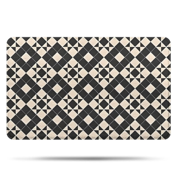 Black Beige Checkerboard Checkered Pattern Bathroom Rugs Mat,Non Slip Microfiber Bathroom Rug,Rubber Backing,Soft Bathroom Mats for Bathroom Floor,Tub and Shower,20x32in(50x80cm)
