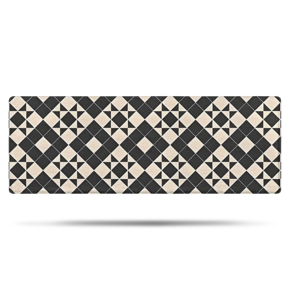 Black Beige Checkerboard Checkered Pattern Bathroom Rugs Mat,Non Slip Microfiber Bathroom Rug,Rubber Backing,Soft Bathroom Mats for Bathroom Floor,Tub and Shower,47x17in(120x43cm)