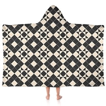 Black Beige Checkerboard Checkered Pattern Hooded Bath Towel，50"x30" for Ages 3 To 12 Kids, Quick Dry Lightweight Soft Microfiber Hood Beach Towel Cover Up for Kids