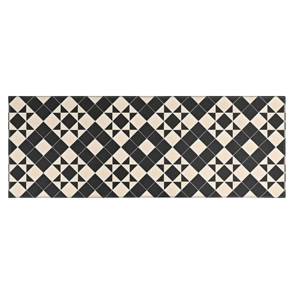 Black Beige Checkerboard Checkered Pattern Kitchen Rug Mat,Kitchen Runner Rugs Non Skid Washable,Decorative Kitchen Floor Mats for Kitchen,Sink,Laundry,17"X47"