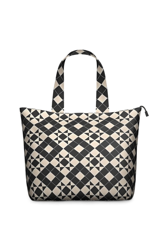 Black Beige Checkerboard Checkered Pattern Travel Tote Bags for Women Carry On,Large Weekender Bags for Women Travel,Multi Functional Duffle Bag for Work,Shopping,Sports