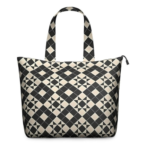 Black Beige Checkerboard Checkered Pattern Travel Tote Bags for Women Carry On,Large Weekender Bags for Women Travel,Multi Functional Duffle Bag for Work,Shopping,Sports