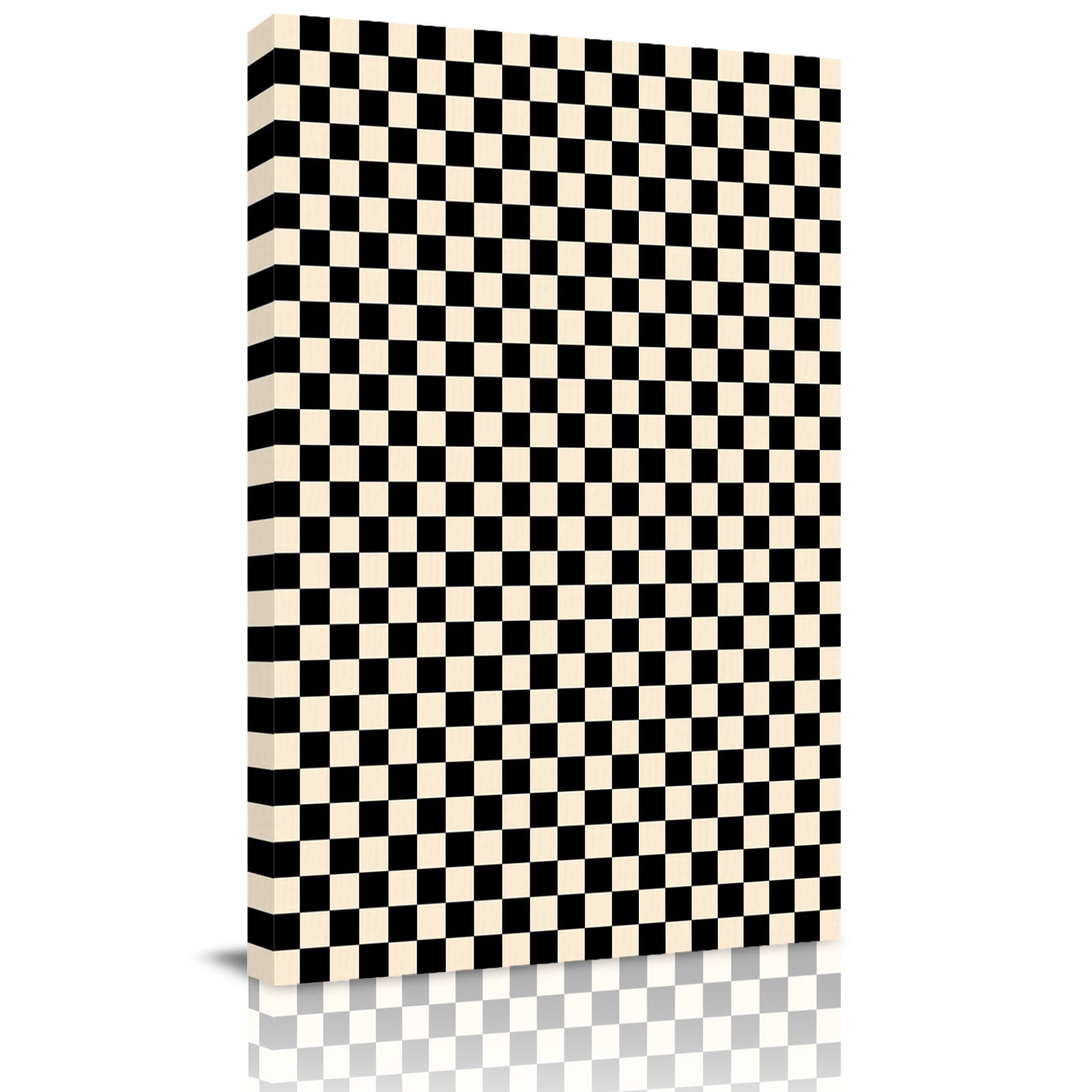 View of Black Beige Checkered Canvas Wall Art for Living Room, Abstract ...