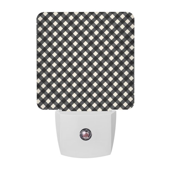 Black and Beige Checkered LED Night Light, Classical Charcoal Gingham Plaid Night Lights plug into Wall with Smart Sensor Dusk to Dawn Sensor for Nursery Bedroom 2.95x4.5in