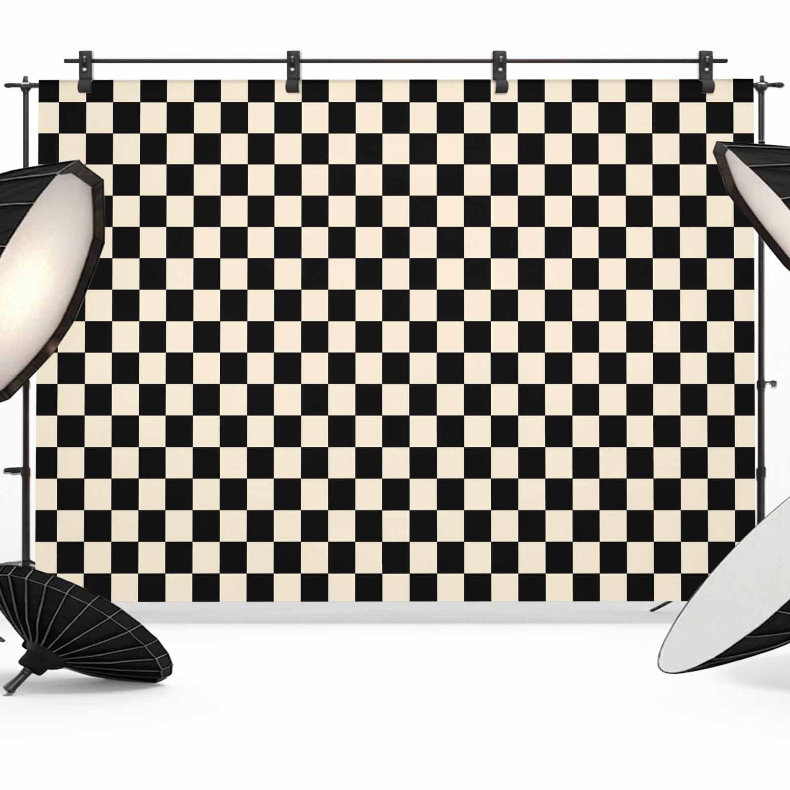 Chekered Backdrops Black Beige Checkered Photography Backdrop 7x5FT, Abstract Minimalist ...
