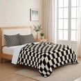 thumbnail image 1 of Black Beige Checkered Twin Size Quilt Set Lightweight Bedspread Coverlet Set, Abstract Minimalist Plaid Quilted Bedding Cover with 2 Pillow Shams for All Season Layering 68"x86", 1 of 7
