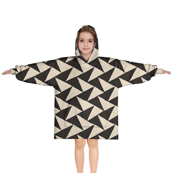 Black Beige Chevron Pattern Blanket Hoodies for Kids 6-13YR Oversize Wearable Blanket Hoodies for Boys Girls Teens