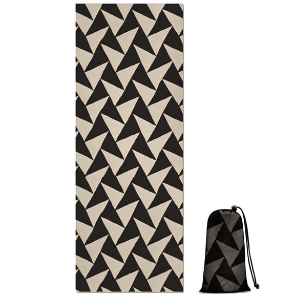 Black Beige Chevron Pattern Hot Yoga Mat Towel Non Slip for Hot Yoga - Quick-Drying Yoga Mat Cover with 4 Corner Pockets with Travel Bag - Hot Yoga Towel Non Slip Grip Moisture Wicking Sweat 70"x26"