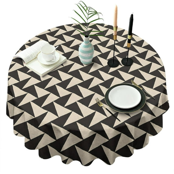 Black Beige Chevron Pattern Round Tablecloth 60"x60",Wrinkle Wipeable Table Cloth for Kitchen Dining Room Picnic Patio Party