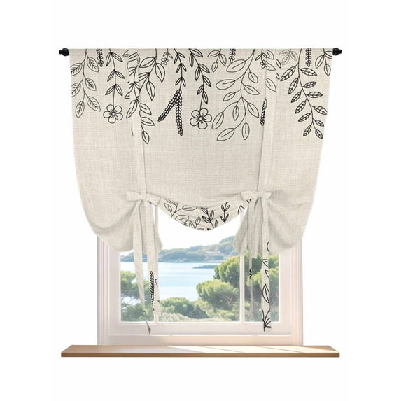 Black Beige Fall Tie Up Curtains for Windows 45 Inch Length Balloon Curtains Kitchen Adjustable Balloon Window Shade Thanksgiving Eucalyptus Leaves Art Tie Up Valance Bathroom Curtain Window 42"x45"