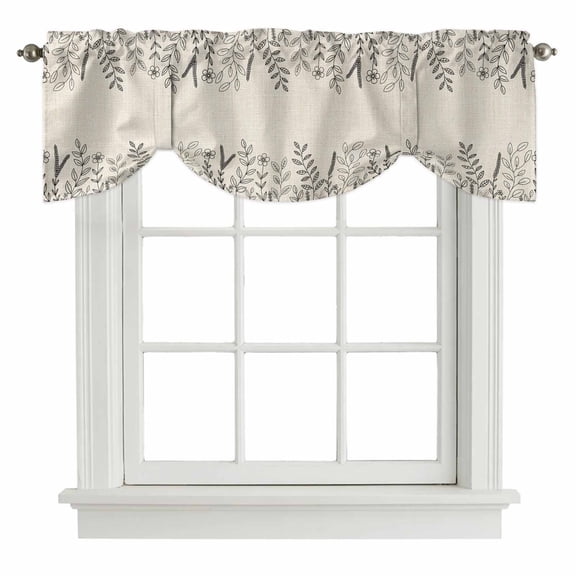 Black Beige Fall Tie Up Valance Curtains for Windows, Kitchen Curtains Window Treatments, Thanksgiving Eucalyptus Leaves Art Short Window Shades Valances for Bedroom Bathroom Cafe 42"x12"