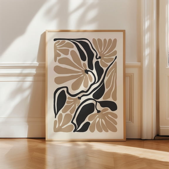 Black Beige Floral Wall Art Print