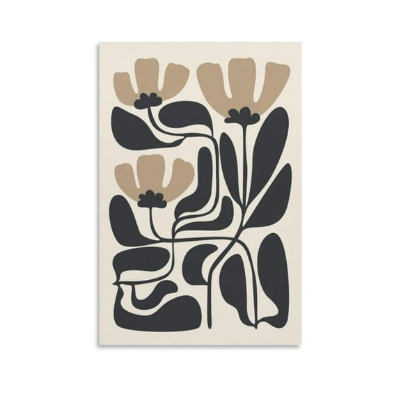 Black And Beige Flower Poster Abstract Botanical Art Matisse Inspired Botanical Print Japandi Wall Art Boho Flower Print Digital Art Poster For Bedroom Kitchen Bathroom Living Room Office Decor