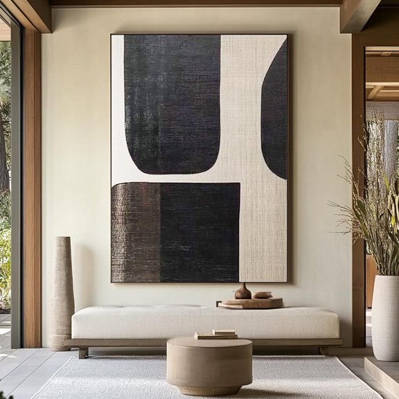 Black Beige Geometric Abstract Wall Art Print